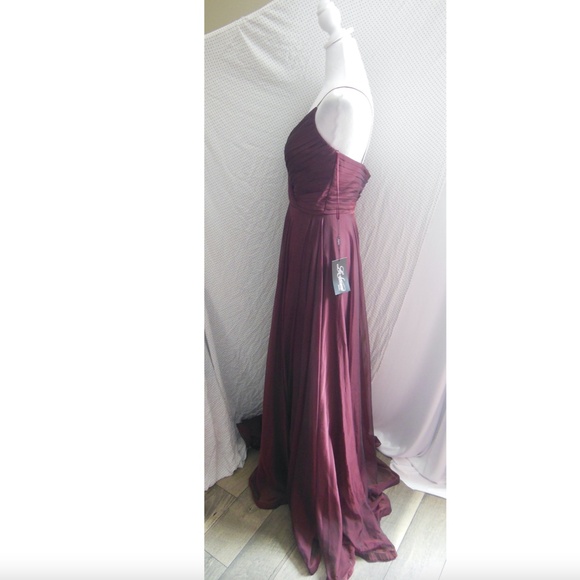 NWT LA FEMME Garnet CHIFFON Pleated Bodice HIGH Slit EVENING Dress BALL GOWN 6 - Picture 9 of 12